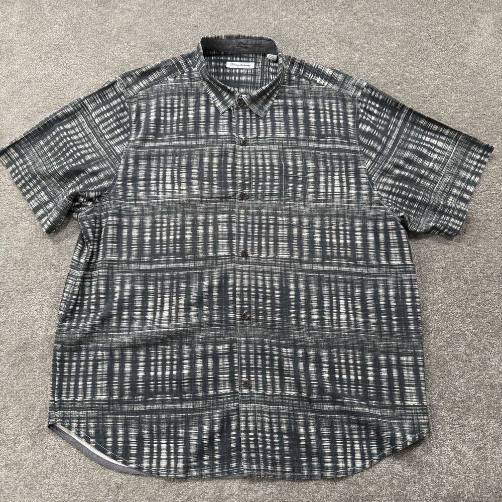 Tommy Bahama Mens XXL Short Sleeve Silk Shirt Black Gray TB93 Camp Button Front